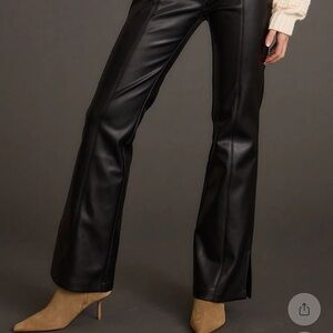 12th Tribe Black Faux Leather Flare Pants